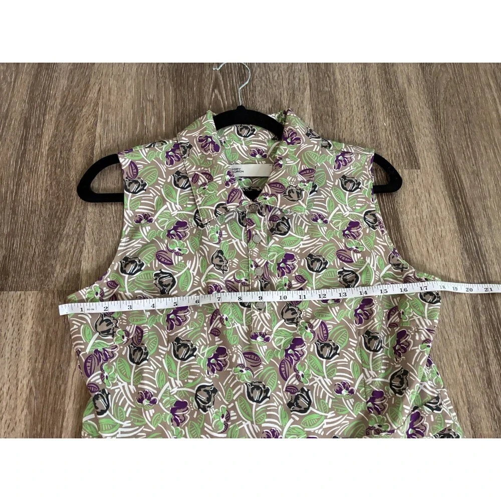 Tory Burch Printed Performance Golf Dress in Green Purple Floral Print Large